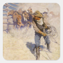 In the Corral by NC Wyeth, Vintage Western Cowboys Sticker
