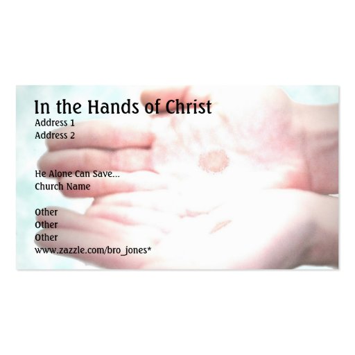 In the Hands of Christ Business Card (front side)
