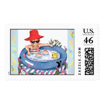 In the Pool with Ducky Postage Stamps