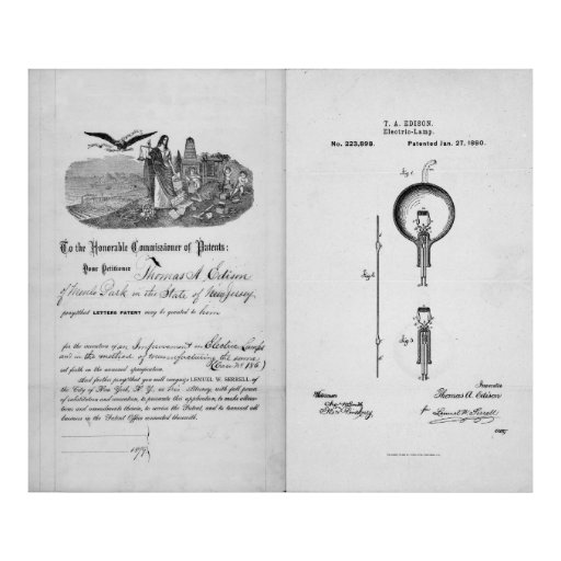 Incandescent Light Bulb by Thomas Edison Patent Print Zazzle