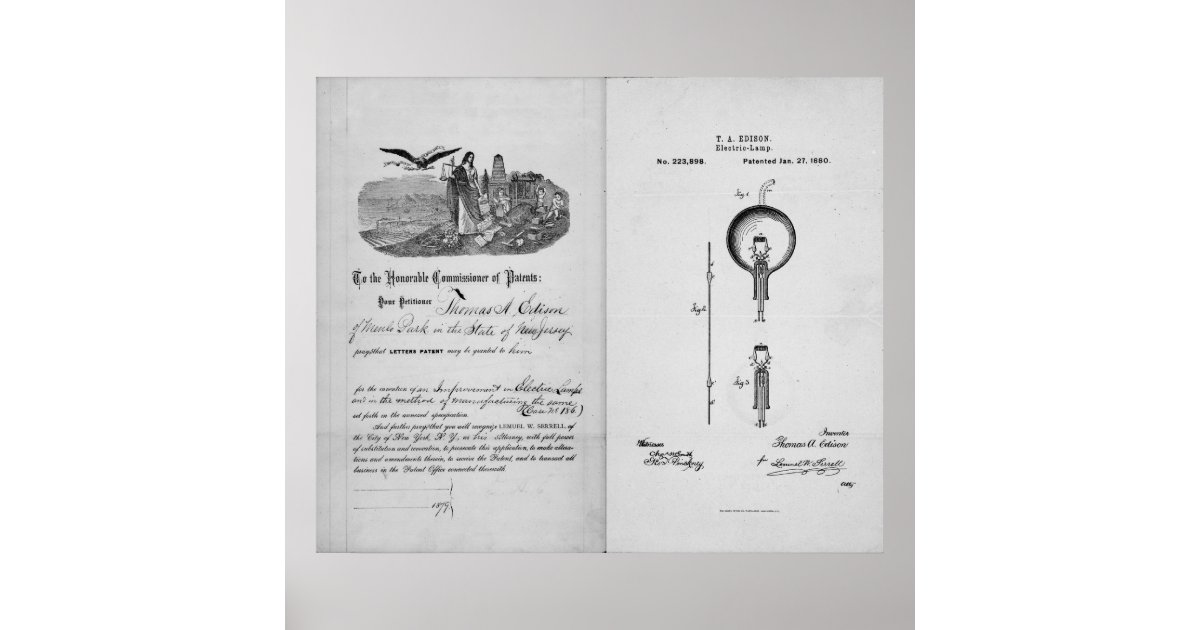 thomas edison incandescent light bulb patent