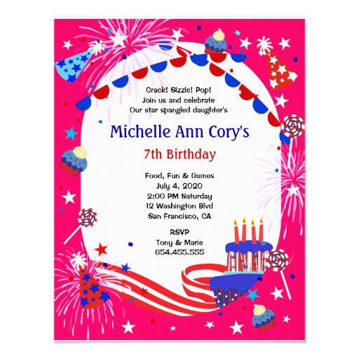 Independence Day Girl's Birthday Party Invitation