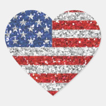 Independence Day Glitter Heart Stickers