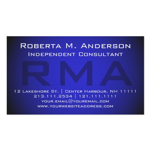 Independent Consultant Elegant Blue Monogram Business Cards (front side)