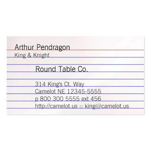 Index Card Business Card (front side)
