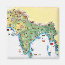 India, map with illustrations showing magnets