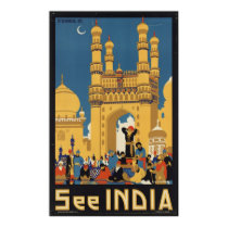 India Vintage Travel Poster Ad Retro Prints
