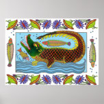 Indian Art Floral Crocodile Print