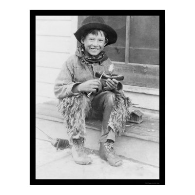 Indian Boy Carving a Toy Canoe 1912 Print