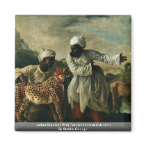 Indian Cheetah With Two Servants And A Deer Fridge Magnet
