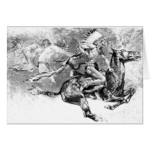 Indian chief charging on horse: American Wild West Card