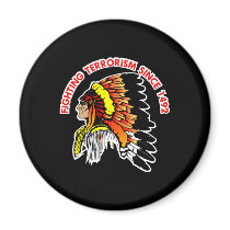 Indian Chief Fighting Terrorism Black Fridge Magnet