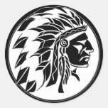 Indian Chief Head Round Stickers