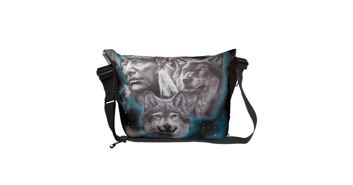 Indian Chief & Wolves Messenger Bag Zazzle
