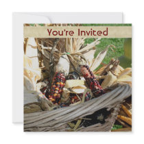Indian Corn Basket Nature Party Shower Invitation by SmilinEyesTreasures Indian Corn Basket Nature Party Shower Invitation