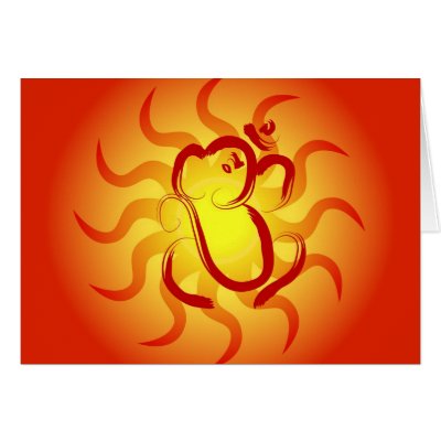 Indian God Ganesha with sun design in the background