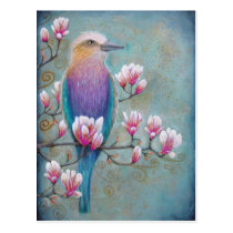 Indian Holi Bird on Magnolia Tree Postcard postcards