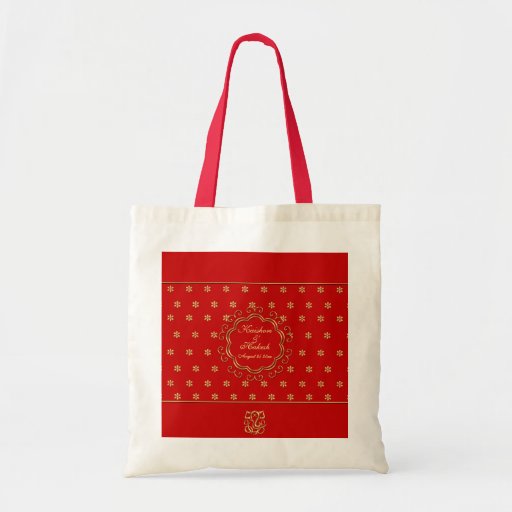 Indian Inspired Design Custom Tote in Red  Gold Tote Bags