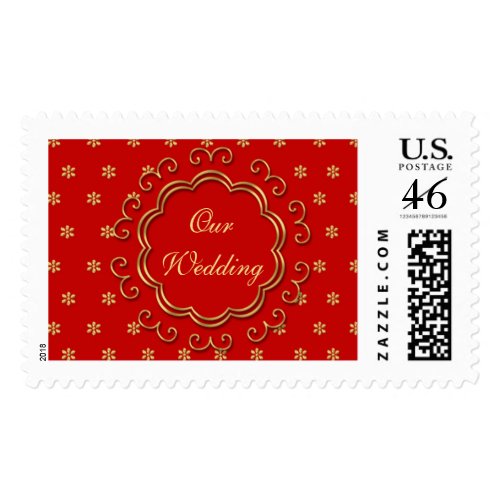 Indian Inspired Wedding Postage in Red & Gold stamp
