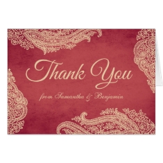   Indian Mehndi Thank You Card red and gold