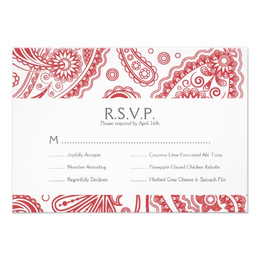 Indian Paisley Response Card w/ Dinner Option Announcements