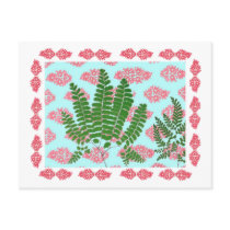 Indian Print & Ferns on Blue postcards