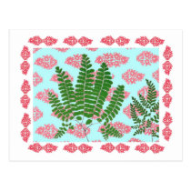 Indian Print & Ferns on Blue postcards