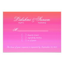 Indian RSVP Wedding Reply Card Damask Pink Orange Custom Invites