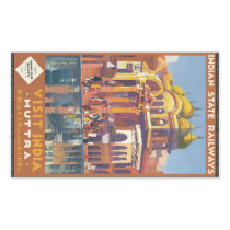 Indian State Railways Visit India , Vintage Rectangle Sticker