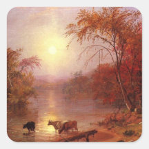 Indian Summer Hudson River by Bierstadt Square Sticker