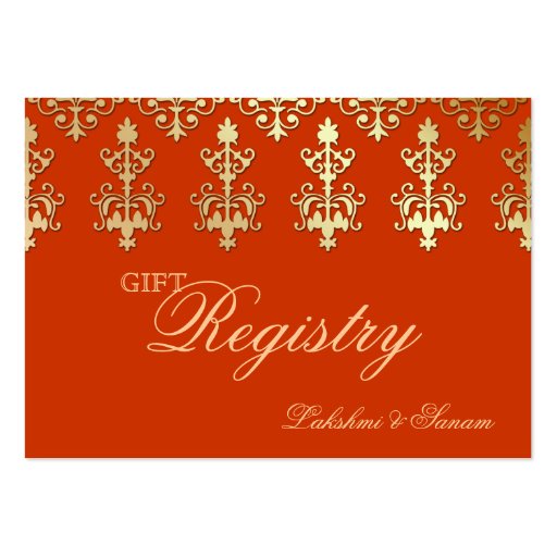 Indian Wedding Gift Registration Card Orange Gold Business Card Templates (front side)
