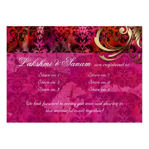 Indian Wedding Gift Registration Card Pink Gold Business Card (back side)