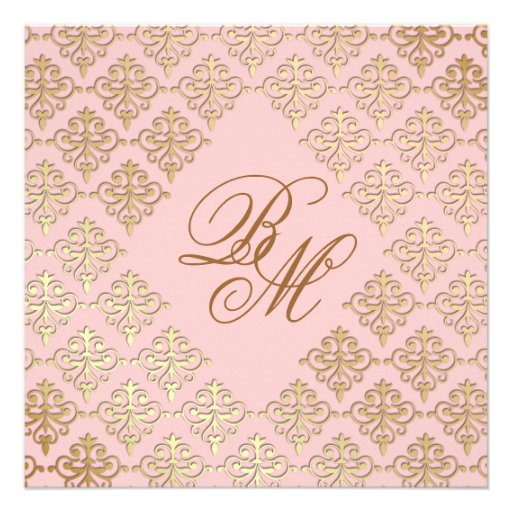 Indian Wedding Invite Damask Gold Baby Pink