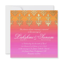 Indian Wedding Invite Damask Gold Pink Orange