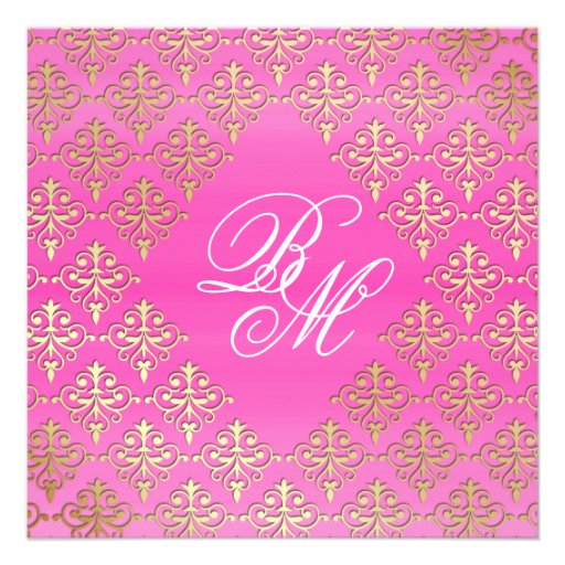 Indian Wedding Invite Damask Gold Pink White