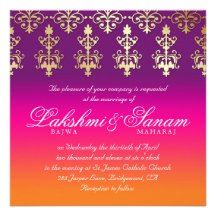 Indian Wedding Invite Damask Pink Purple Orange