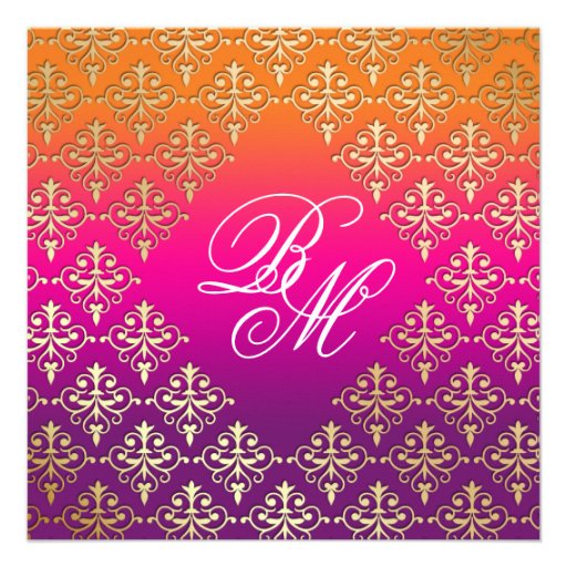 Indian Wedding Invite Damask Pink Purple Orange