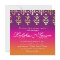 Indian Wedding Invite Damask Pink Purple Orange