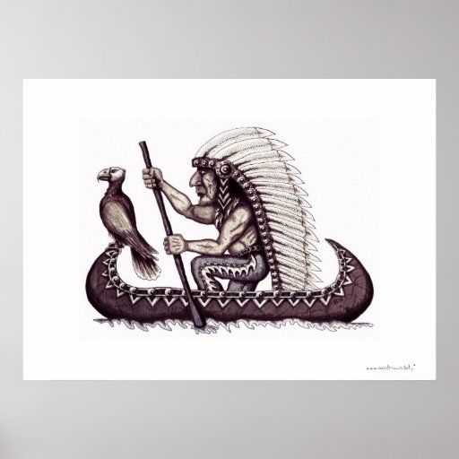 Indian with eagle graphic art poster
