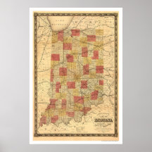 Indiana Railroad Train Map 1858 Print