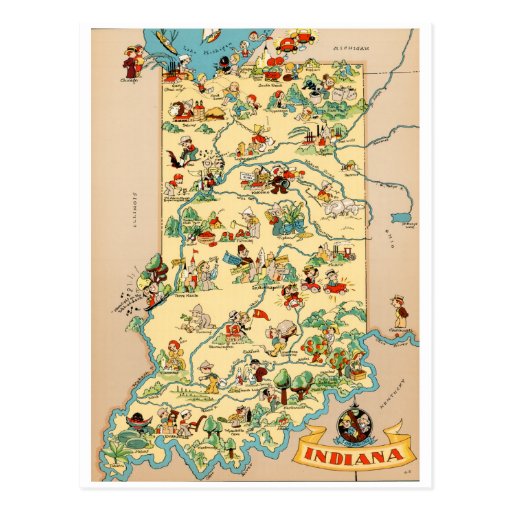 Indiana Vintage Map Postcard Zazzle