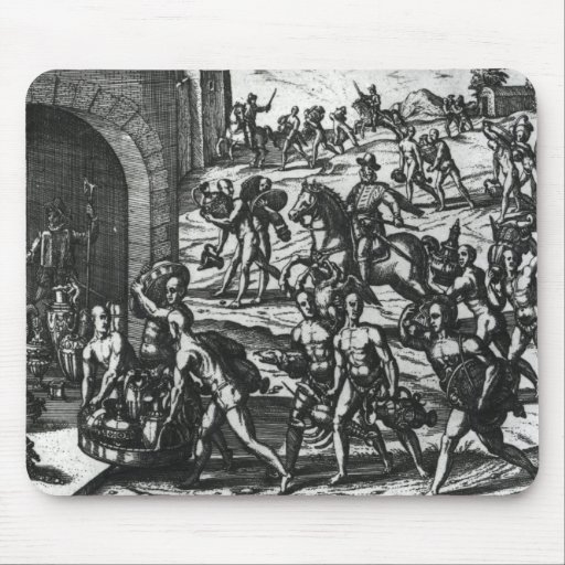 Indians bringing Balboa vases and gold objects Mousepads
