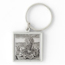 Indians praying around a fire, engraving keychain