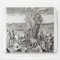 Indians praying around a fire, engraving mouse pads