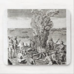 Indians praying around a fire, engraving mousepads