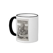 Indians praying around a fire, engraving coffee mug
