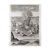 Indians praying around a fire, engraving post cards