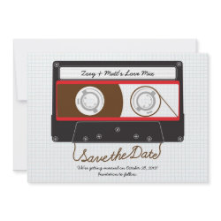 Indie Mixtape Wedding (Black / Red) Save the Date invitation