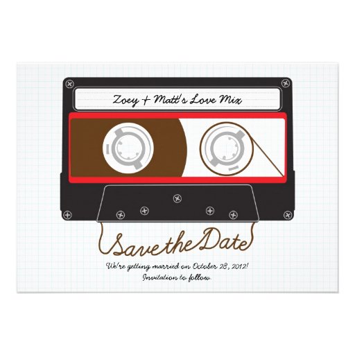 Indie Mixtape Wedding (Black / Red) Save the Date Custom Invite