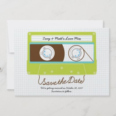 Indie Mixtape Wedding Lime Sky Save the Date Invite by poptasticbride